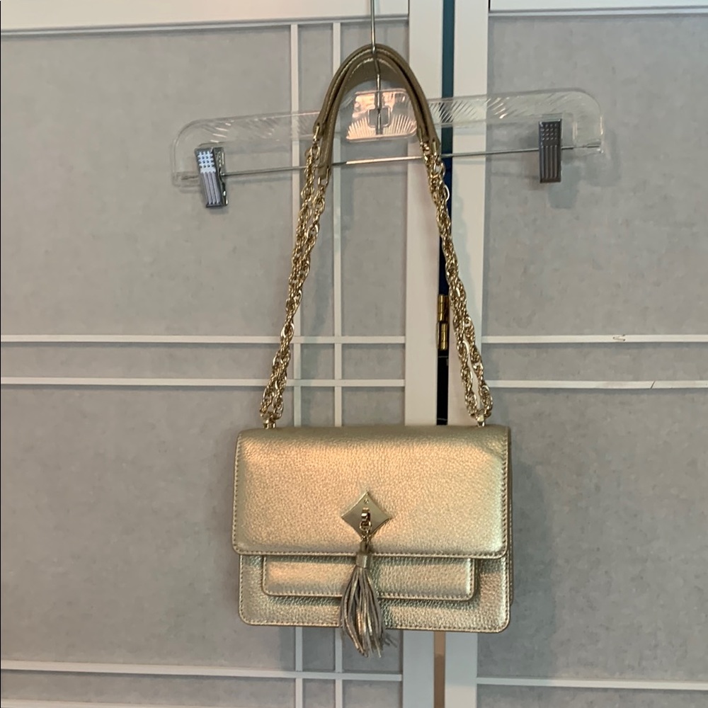 Antonio Melani Gold Leather Crossbody Bag with Classic Design - Picture 3 of 3